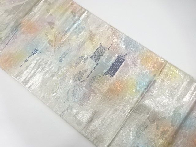 JAPANESE KIMONO / FUKURO OBI / SILK / WOVEN MOUNTAINS & SCENERY OF TEMPLES